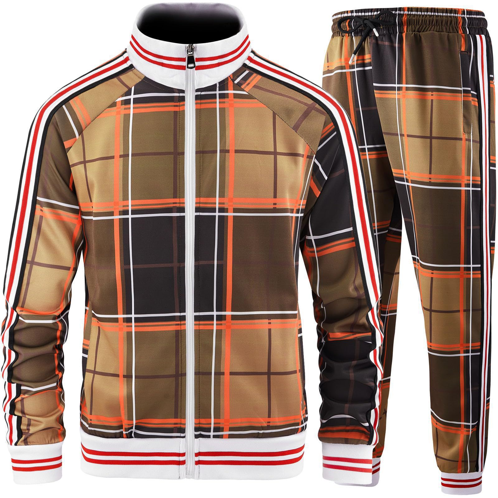 Men's 2026 New British Plaid Tracksuit Zipper Stand Collar Jacket Cardigan & Casual Sweatpants Fitness Sportswear Free Shipping