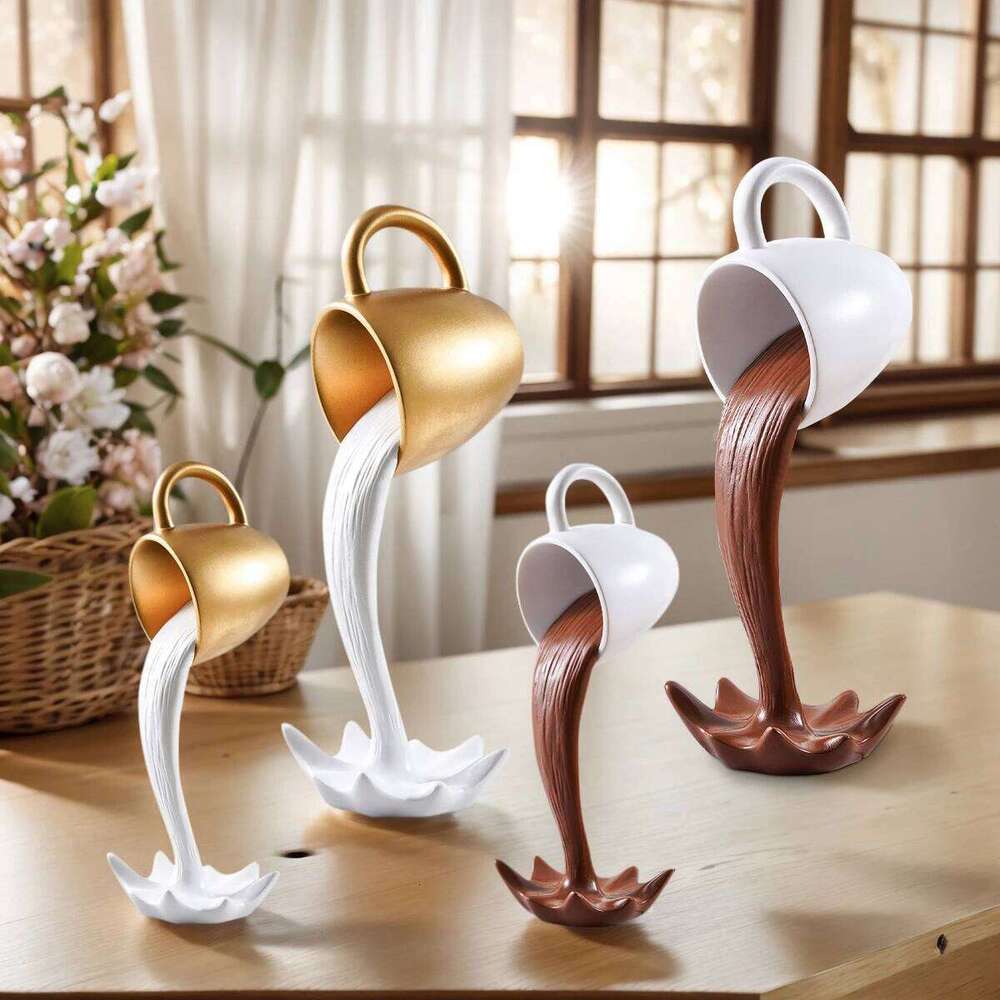 1PC, a three-dimensional suspended anti-gravity tipping coffee cup decorative item made of resin. S260204