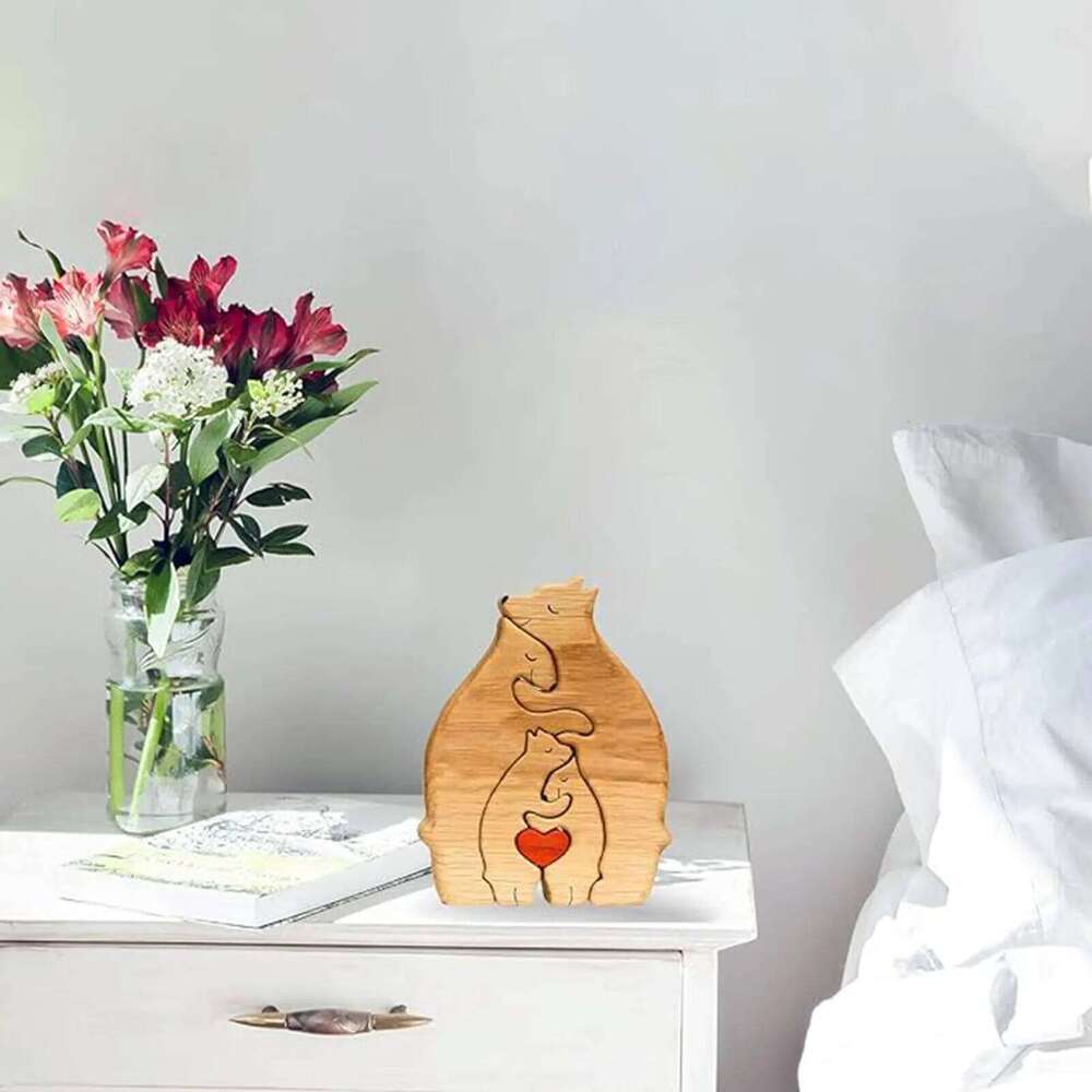 Bear Theme Art Wooden Sculpture DIY Cute Family Member of Bears Puzzle Home Desktop Decor Mothers Day Gift S260204