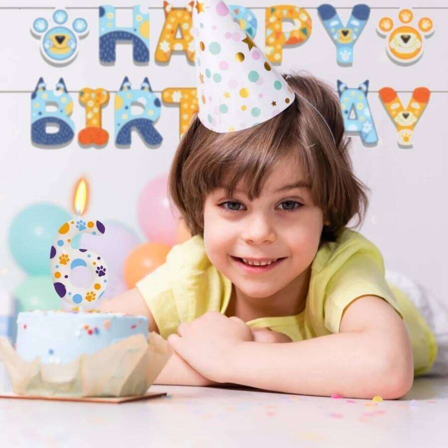 Blue Dog Themed Candles, Number 2 Print Birthday Party Supplies, 2.76 inch Paw Cake Topper Decorations, Birthda S260204