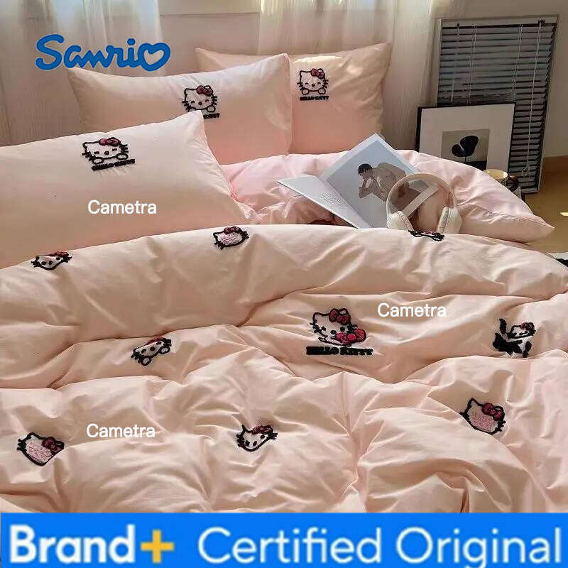 Sanrio Pure Cotton Cartoon Kitty Set Four-Piece Girl'S Bedding Quilt Cover Sheet Pillowcase Home Textile H2602051