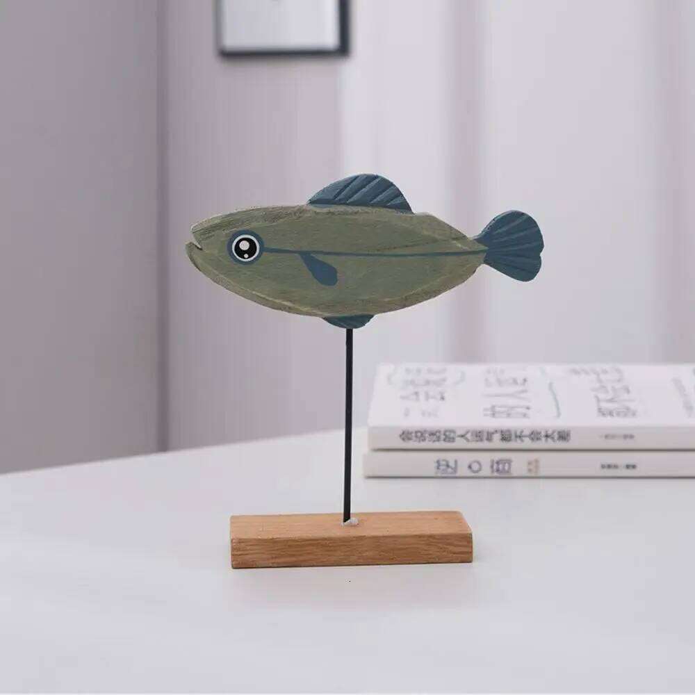 Colorful Wooden Statue Nordic Style Fish Sculpture Ornaments Creative Living Bedroom Dining Room Home Decoration Gifts S260204