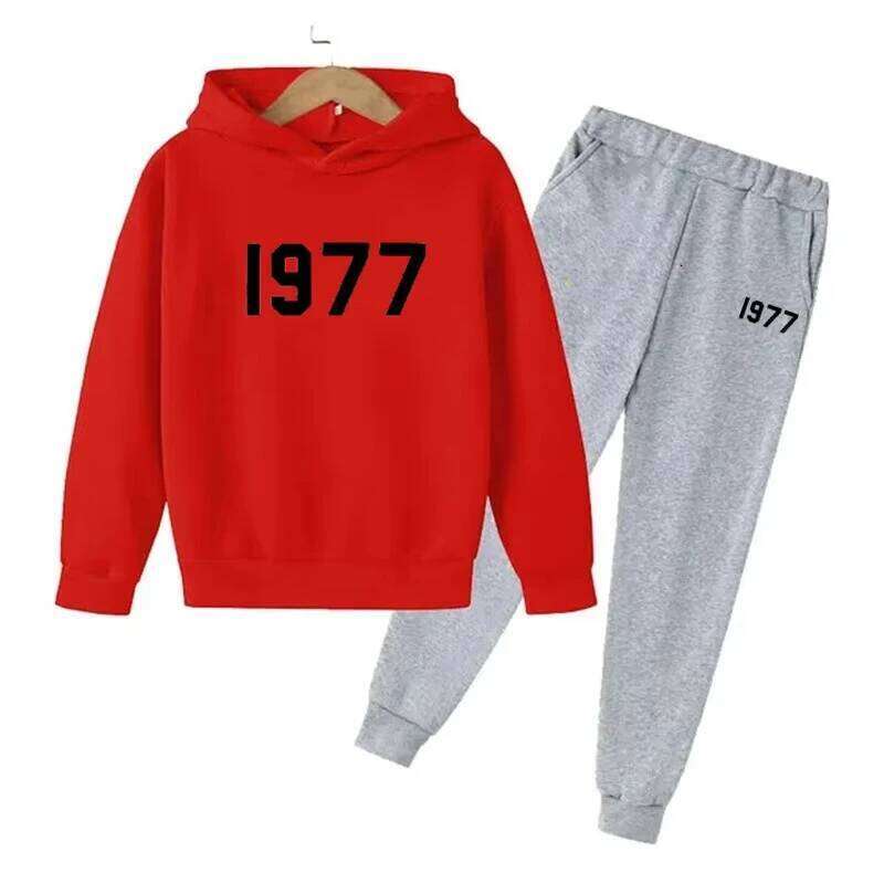Fashion Casual 1977 Boys Girls 2 Piece Sets Tracksuit Kids Hooded Sports Suit Children Hoodies Sweatshirt Top+Pants Streetwear X260205