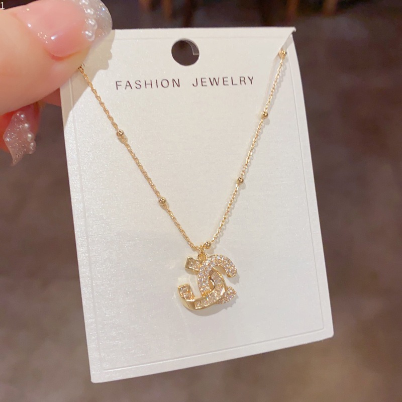 Necklaces for Women Double C Zircon Pendant Adjustable Chain Minimalist Shiny Fashion Jewelry Versatile Daily Wear Gift