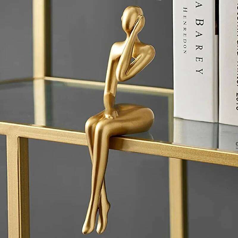 Thinker Figure Sculpture Small Ornaments Resin Home Gold Abstract Statue Office Decor S260204