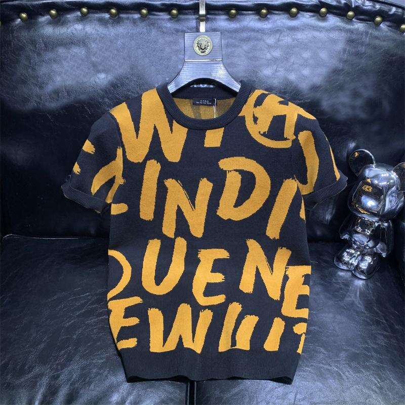 Men's Short Letter Jacquard High-End Autumn Winter Base Layer Top Youth Knitted Sweater Thickened Half Sleeve