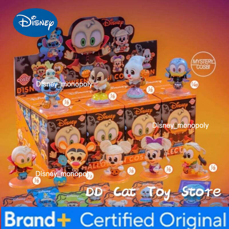 Disney New Original Hottoys Halloween Cosbi Blind Kawaii Stitch Mickey Chip Dale Action Figure Surprise Box Hallowmas Gift H260205