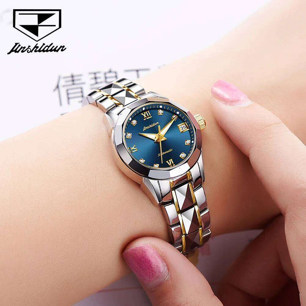 JSDUN 8813 Automatic Women's Watches Luxury Tungsten Steel Strap Calendar Waterproof Mechanical Wristwatches for Woman 26H0205