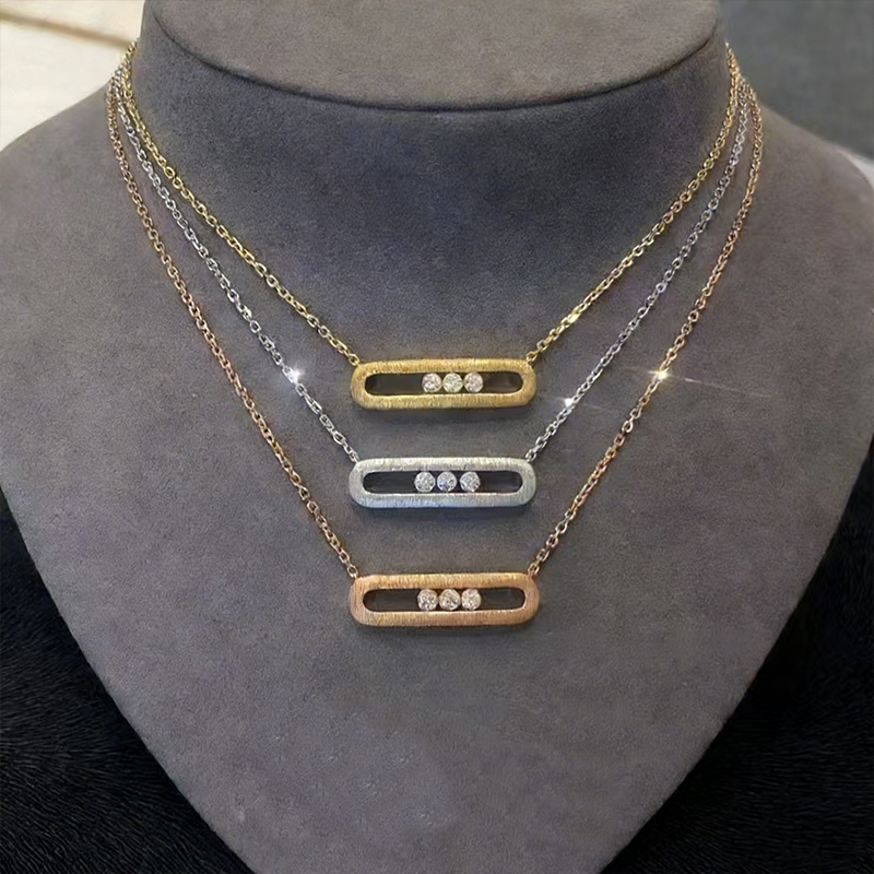 New Brand Messikass Necklace Luxury Diamond Carving Three Bead Sliding Pendant Necklace High Quality 18k Gold Stainless Steel Necklace Designer for Women