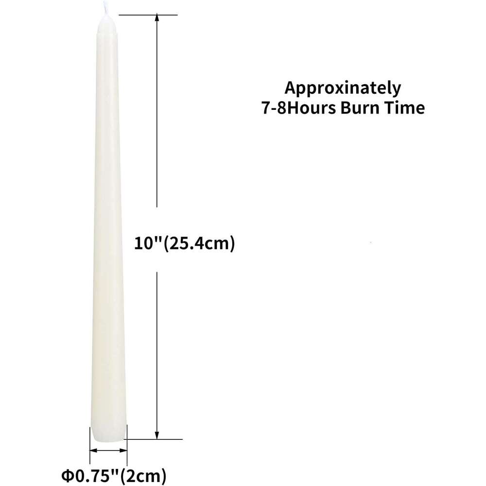 flamecan Ivory Candles, Set of 20 Unscented and Smokeless 10 Inch Taper Candles Long Burning, Paraffin Wax with Cotton Wicks for Burning Approxinately