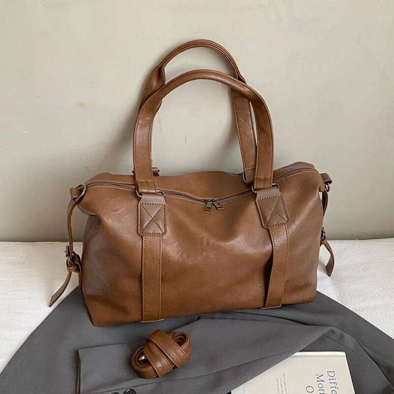 Large Capacity Tote For Women High Quality Travel Shoulder Black Brown Lady Handbag Solid Pu Leather Messenger Bag Y260204