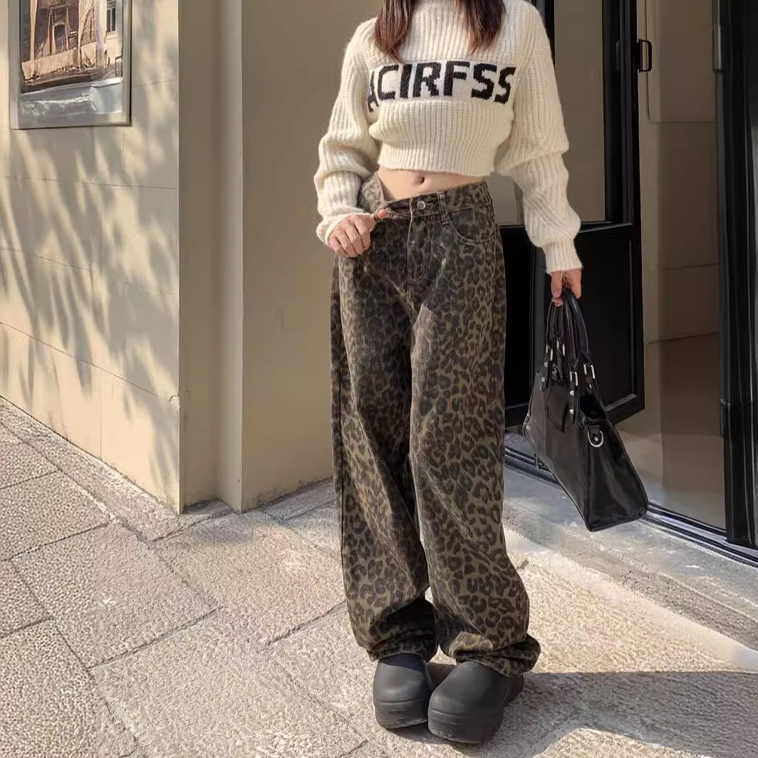 WomenS Leopard Print Sweatpants Trousers Straight Leg Hiphop Street Dance Cargo Pants Casual Fashion Trousers 240813