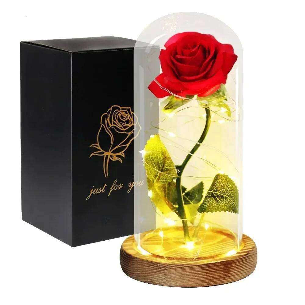 Acrylic Dome Eternal Rose Artificial Flowers Beauty and The Beast Inspired Gift for Valentine Wedding Birthday Home Decor S260204