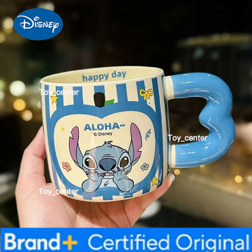Disney Mickey Mouse Ceramic Mug Creative Striped Heart-shaped Handle Water Cups Home Kitchen Drinkware Office Coffee Milk Mugs H260205