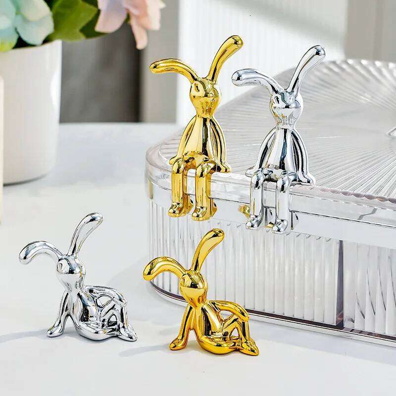 Long-Eared Rabbit Double Statue Cartoon Decoration Accessories Living Room Bedroom Car Decor Desktop Decorative Ornamet 1/2/4Pcs S260204