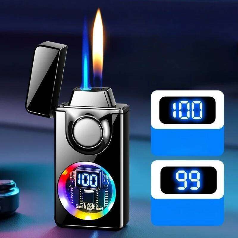 2025 New Voice Controlled Ignition Gas Lighter Color Light Battery Display Open Switching Jet Fire USB Electric Lighters S260207