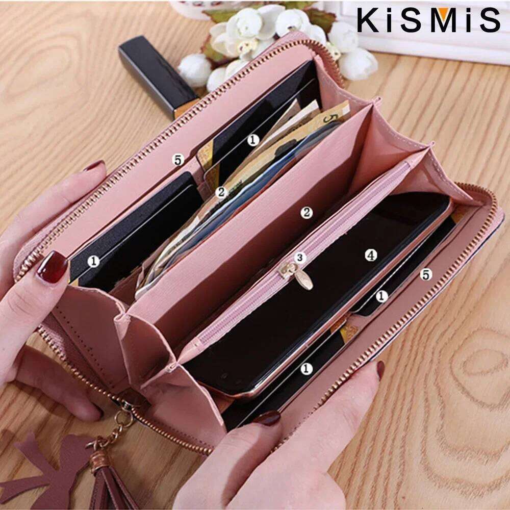 KISMIS Women's Long Leather Large Capacity Buckle Clutches Fashion Multi-Card Wallets Zipper Z260205