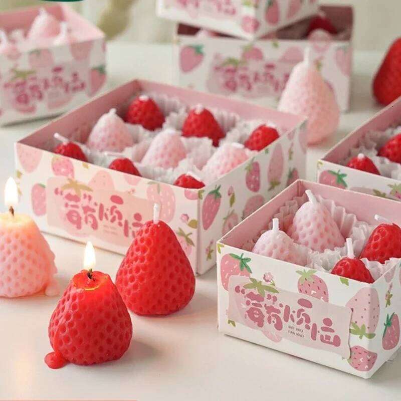 4/6/9PCS Strawberry Shaped Gift Box Handmade Realistic Fruit Scented Aromatherapy Mini Candles Home Decor Gifts S260204 252