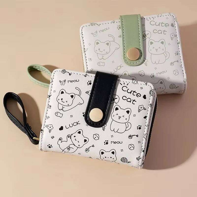 Japanese Cute Cat Girls Wallet Short Student ID Bank Card Holder Money Bag Zipper Wallets For Women Key Storage Coin Purse Z260205