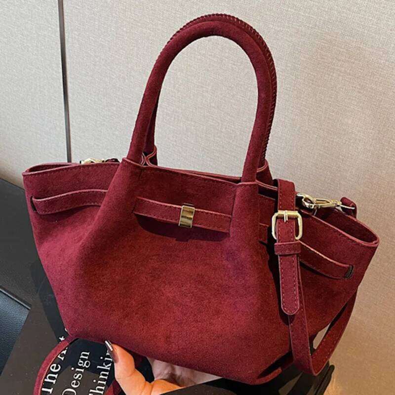Matte Leather Suede Tote Handbags for Women Large Capacity Retro Shoulder Bag Fall Winter Belt Design Female Crossbody Bags Y260204