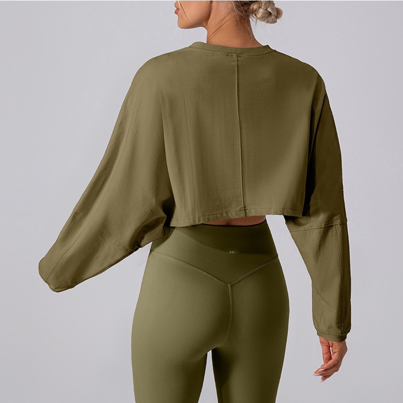 Women's T-Shirts Sports Sweater Women's Crew Neck Short Breathable Fitness T-shirt Loose Long-sleeved Top Yoga Top