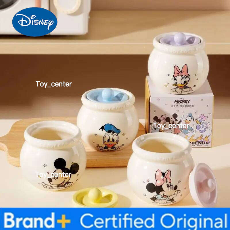 Disney Anime Mickey Mouse Ceramic Stew with Lid 470ml Decorative Homeware Soup Pot Stylish Design Holiday Gift H260205