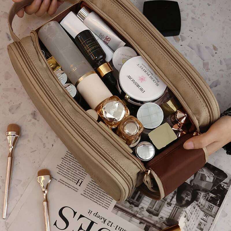 Ladies' Makeup Large Capacity Handheld Business Travel washing bag Multi functional Portable leather Storage Bag Gift Y260206