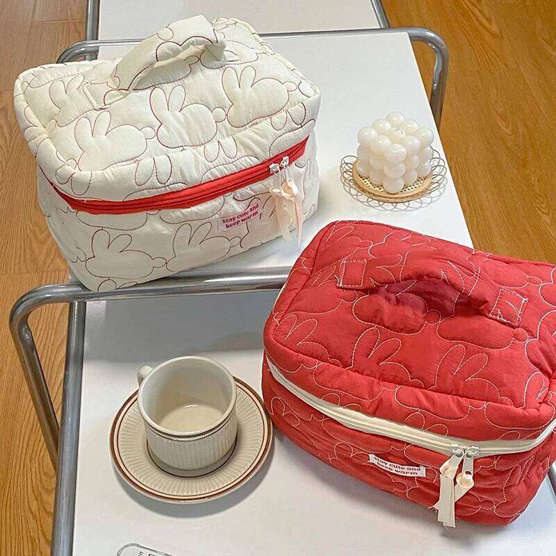 Cute Women Rabbit Quilted Cotton Cosmetic Bag Handbag Lady Tote Makeup Pouch Travel Organizer Storage Zipper Bags Wholesale Y260206