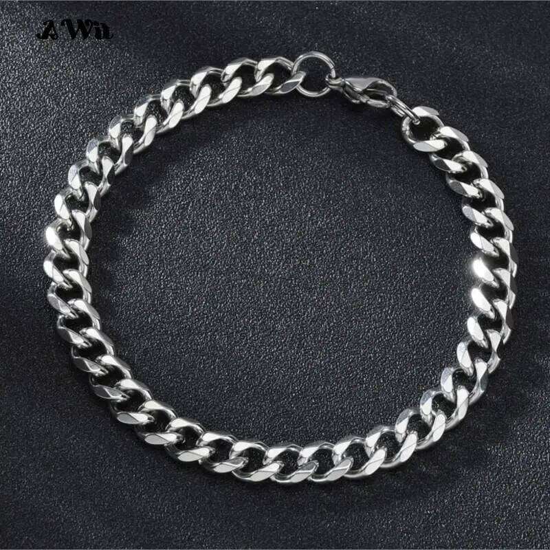 Fashion Stainless Steel Men Curb Cuban Chain Women Bracelet On For Couple Unisex Wrist Hand Jewelry Gift Party 26H0206
