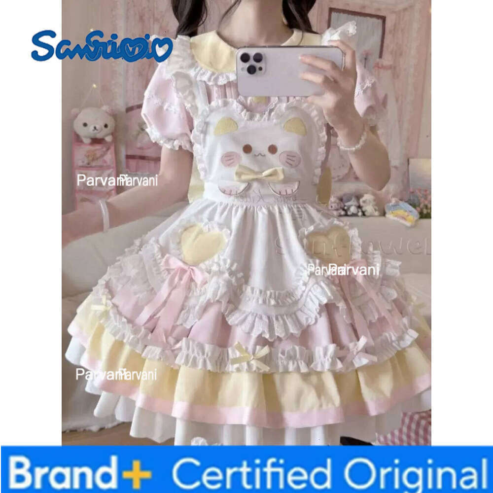Sanrio 2025 Japanese Sweet Lolita Kawaii Women Spring Printed Bow Fake Two Piece Dress Female Korea Style Design Party Clothing H2602061 - view 7