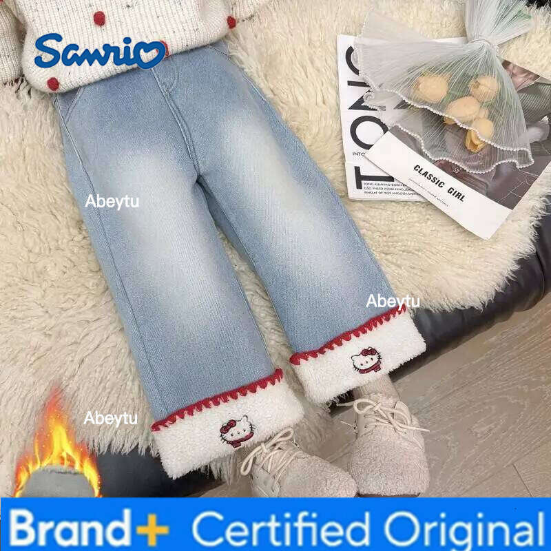Sanrio Hello Kitty Kawaii Y2K Anime Children's Clothing Jeans Winter Overalls for Newborns Fuzz Amsterdam Kids Overall Boy Girls H260206