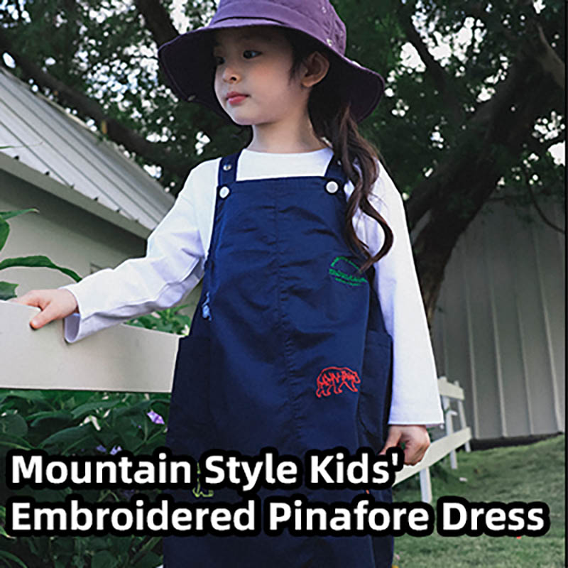 Skirts Kids Kids Mountain Style Cartoon Embroidered Overall Dress Adjustable Strap Outdoor Casual Dress for Girls 26AG3181