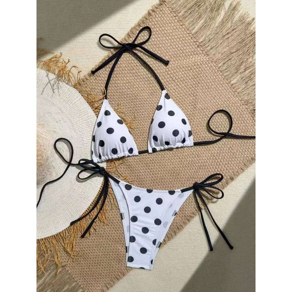Summer Black Polka Dot Bikini Set Women Dopamine Style Sheer Cover Up Sexy Two Piece Swimwear Thin Strap Photogenic Swim Suit Z260206