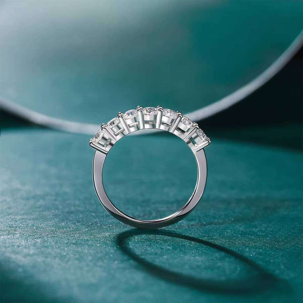 OAHLAN Romantic Fine Jewelry 0.7Ct Round Cut Vvs1 925 Sterling Silver Eternity Moissanite Ring Promise Wedding Band For Women