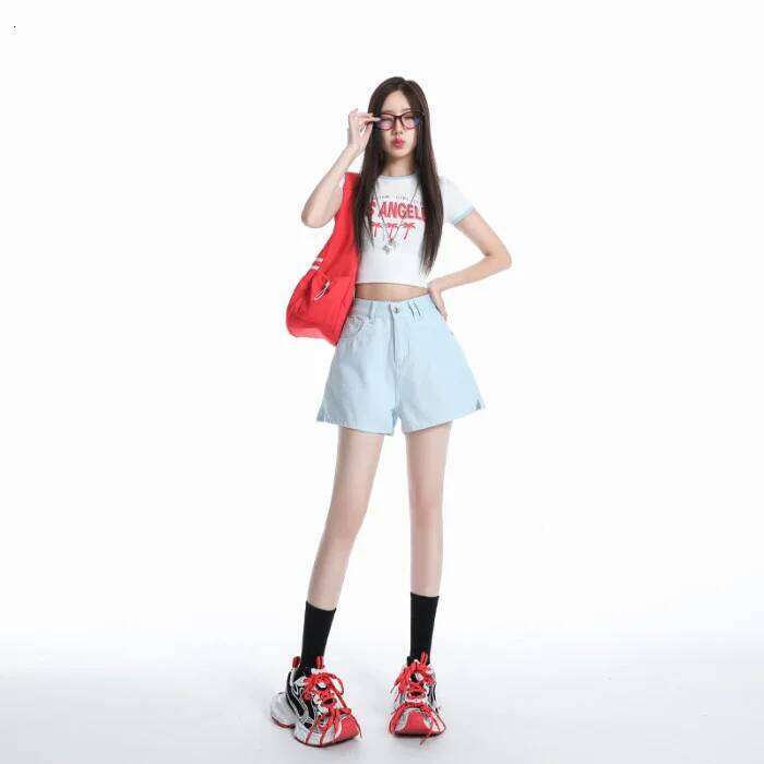 2025 Summer New Dopamine Casual Denim Shorts, Women's Fashionable and Versatile Solid-colored High-waisted Hot Girl Short Jeans C260206