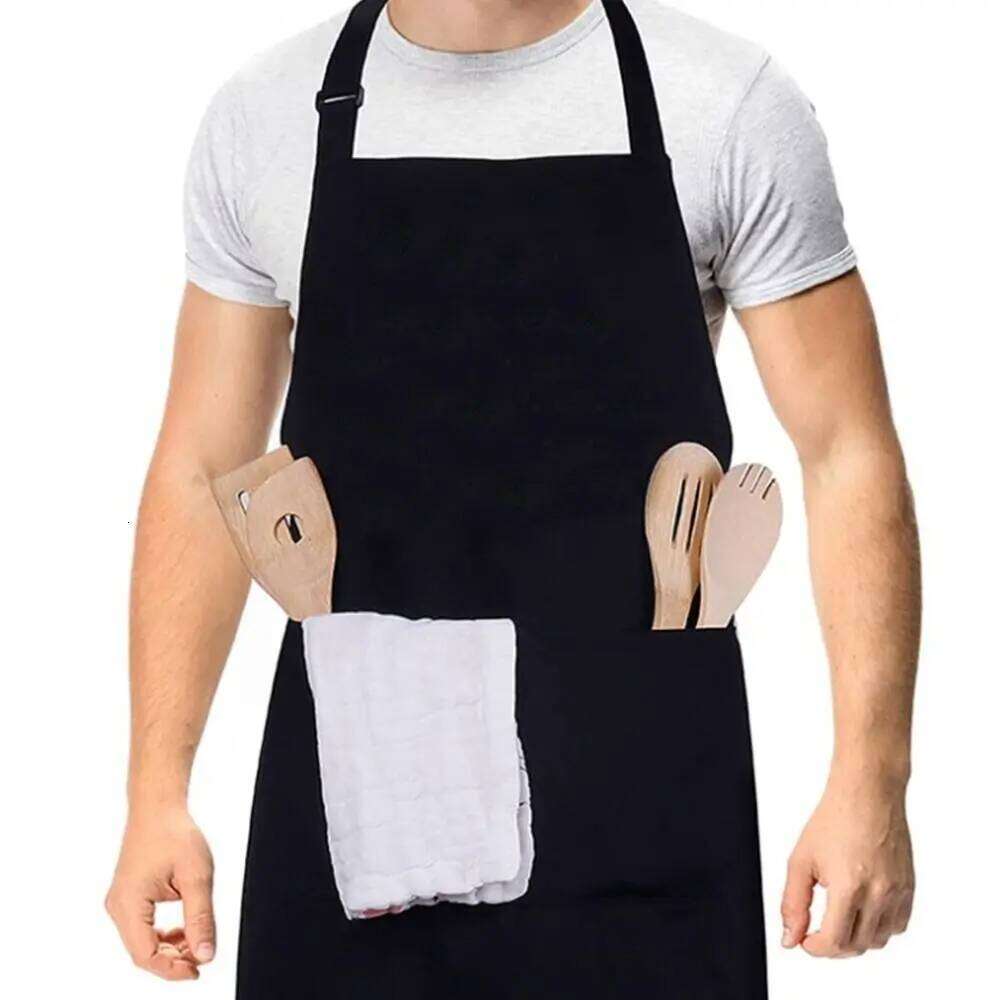 Polyester Cotton Waterproof with large pocket Black Kitchen Aprons Adjustable Anti Dirty Chef Work Apron Nail Beauty S260205