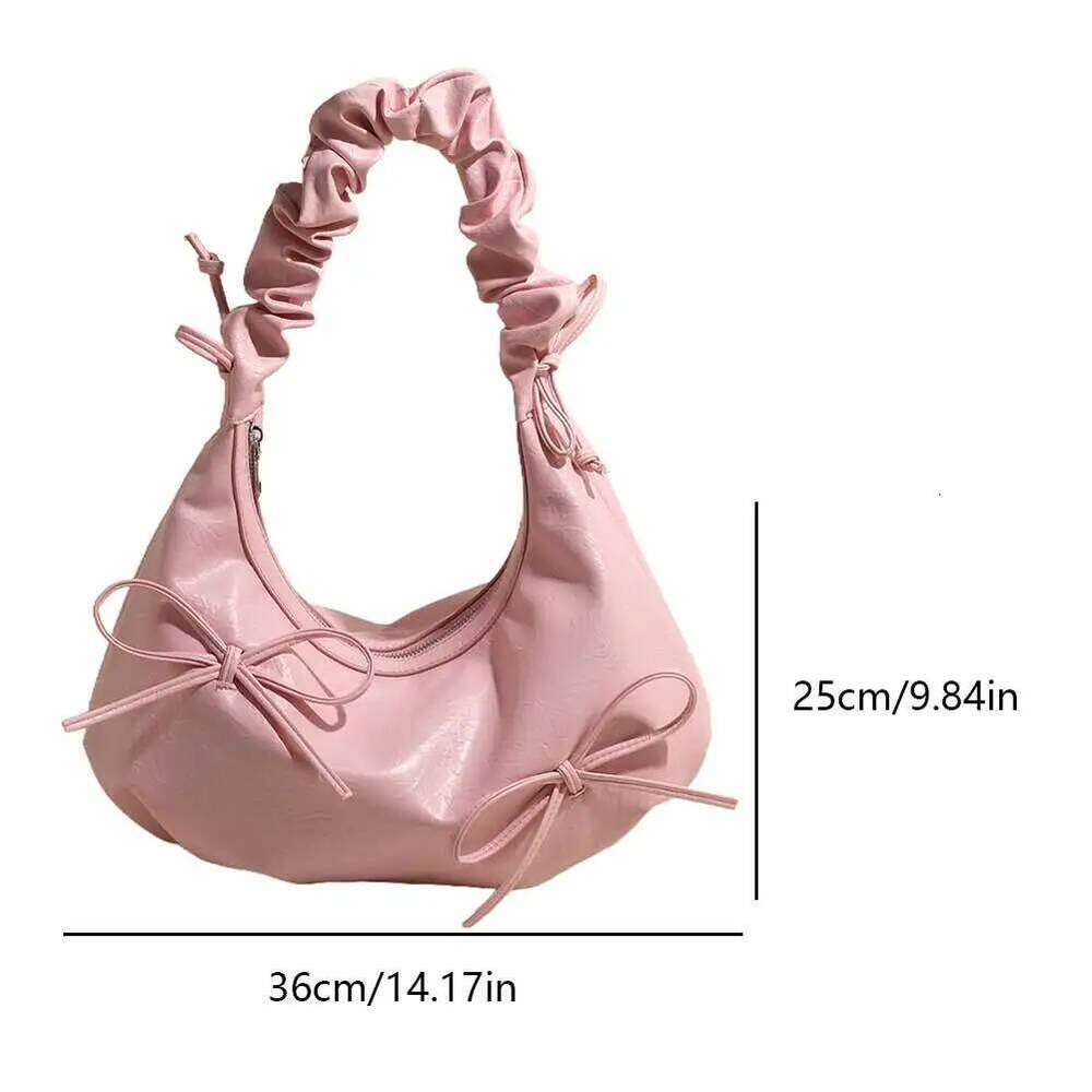 Bow Design PU Leather Shoulder for Women Pleated Cloud Bubble Small Handbag 2025 New Zipper Crescent Chic Hobo Bag Y260205