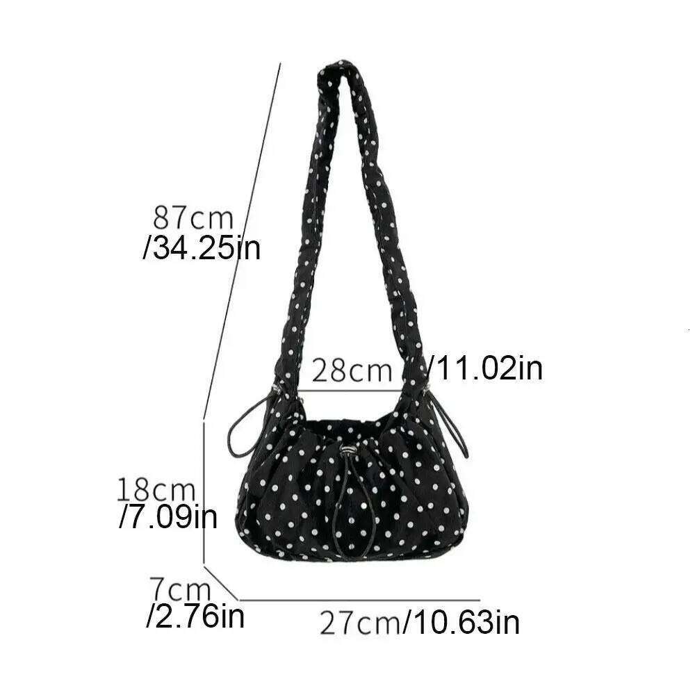Women Polka Dot Underarm Large Capacity Crossbody Retro Drawstring Pleated Dumpling Bag for Outdoor Travel Clutch Purse Y260205