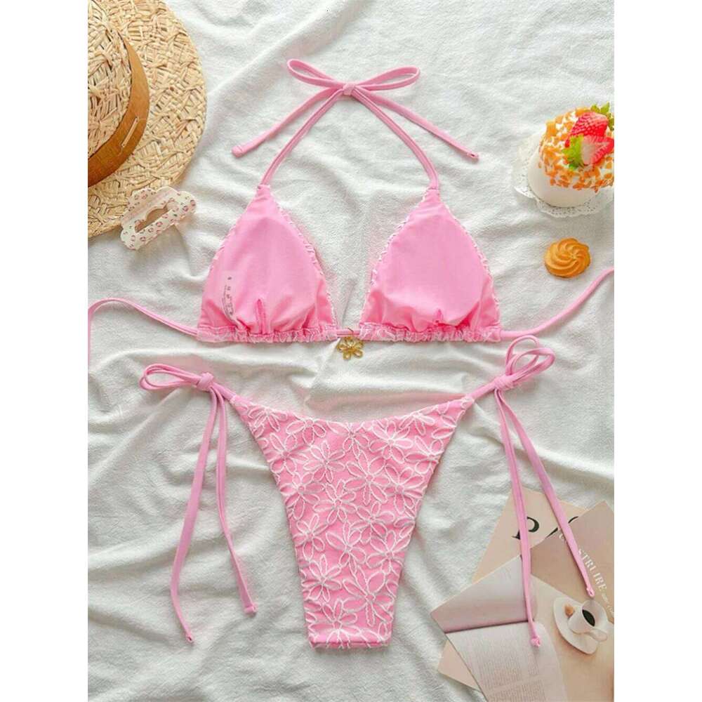Para Praia Thong Swimsuit Women Halter Micro Bikini Set 2025 Floral Swimwear Brazilian Bathing Suit Beachwear XJ260206