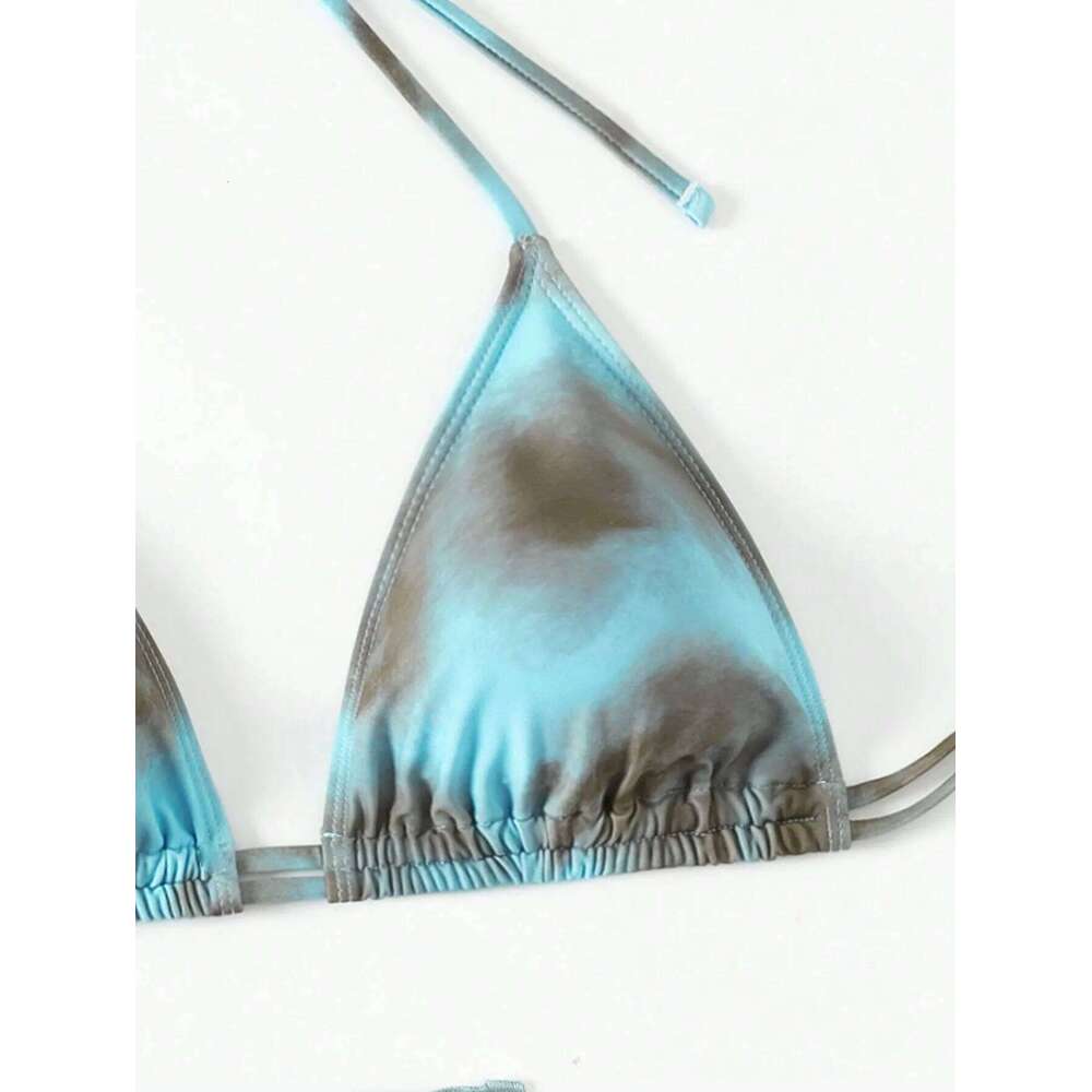 Women's 3 Piece Gradient Tie Dye Bathing Suit Lace Up High Cut Bikini with Beach Skirt Z260206