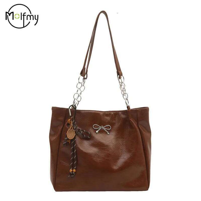 Pu Shoulder Bags for Women Small Bow Tote with Pendant Summer Designer Fashion Handbags and Purses Trend Crossbody Bag Y260205