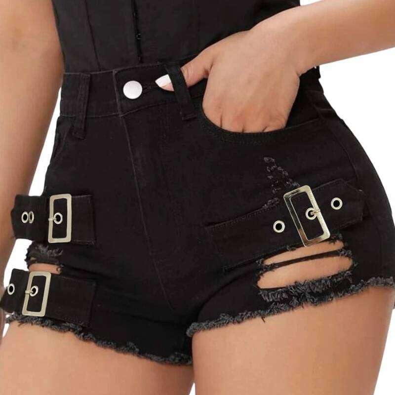 Denim Shorts Women 2025 Summer Fashion Casual High Waist Hollow Out Elastic Pocket Y2K Hot Pants Trousers Streetwear C260206