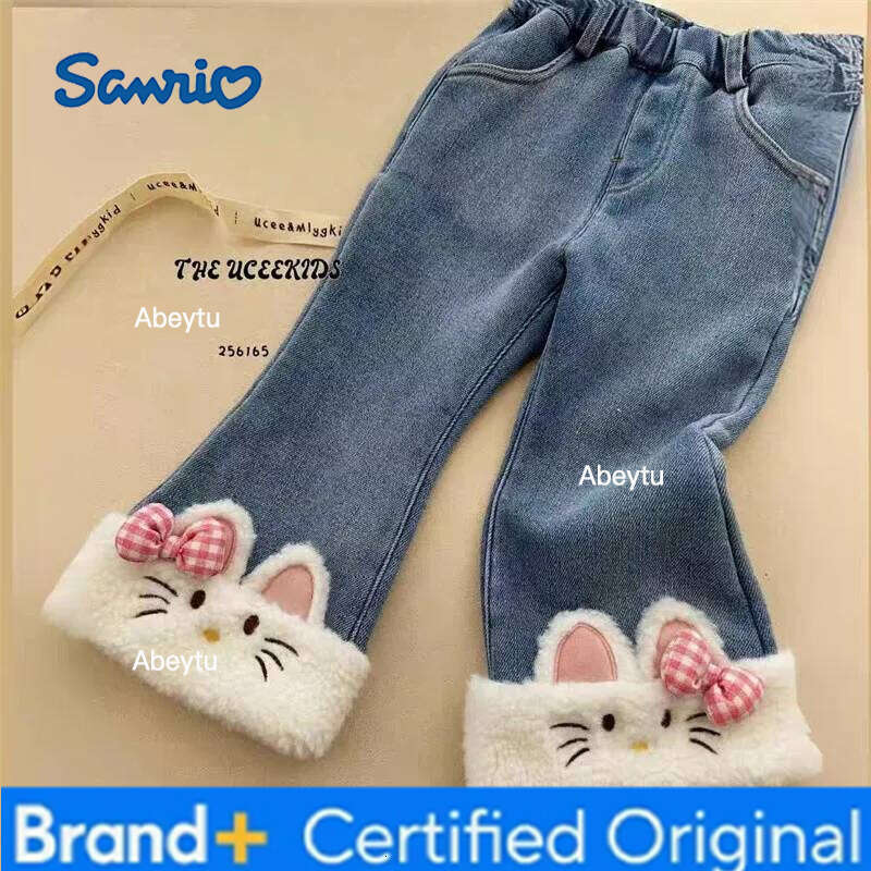 Sanrio Girls Thick Winter 2026 Children Warm Velvet Jeans For Baby Girl Clothing Kids Long Trousers Cute Leggings Costume Pants 7 H260206