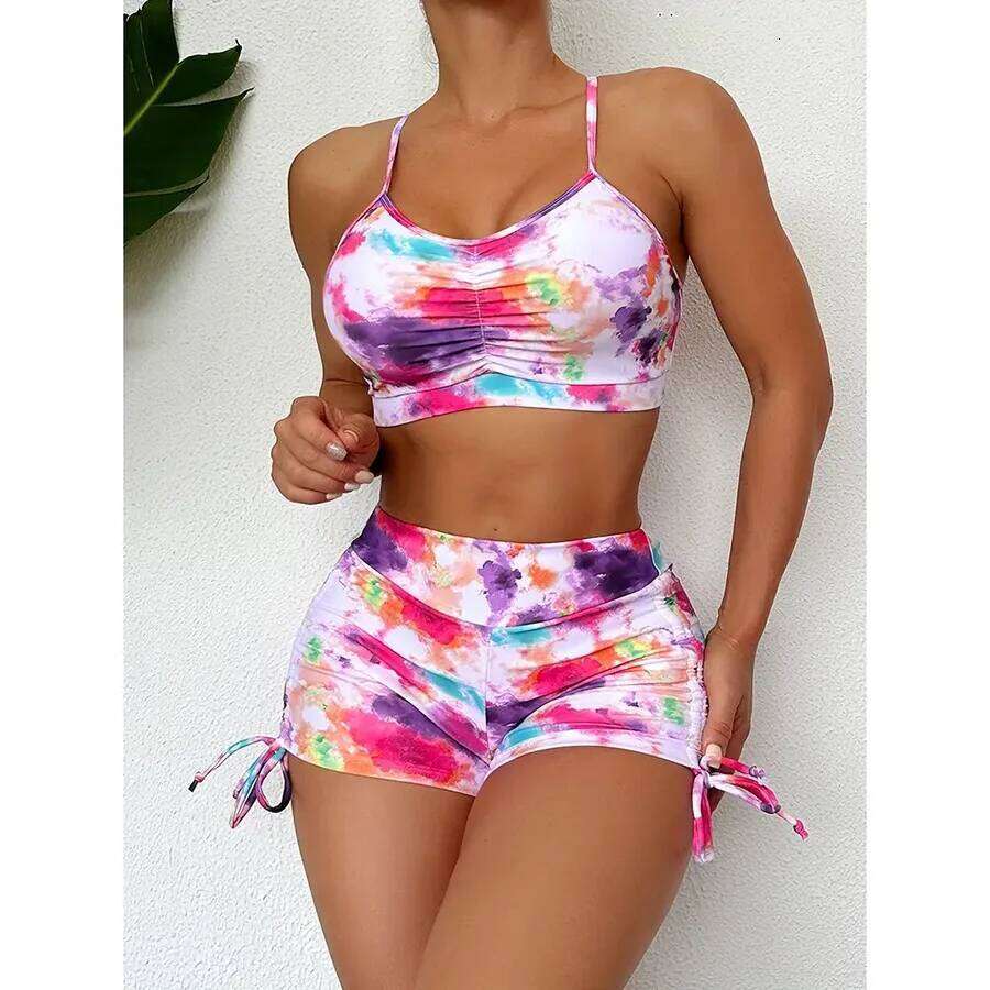 2025 Trendy Tie-Dye Bikini Set High Waisted Swimwear for Women Briefs & Sexy Rash Guard Summer Vintage Printed Bathing Suit New Z260206