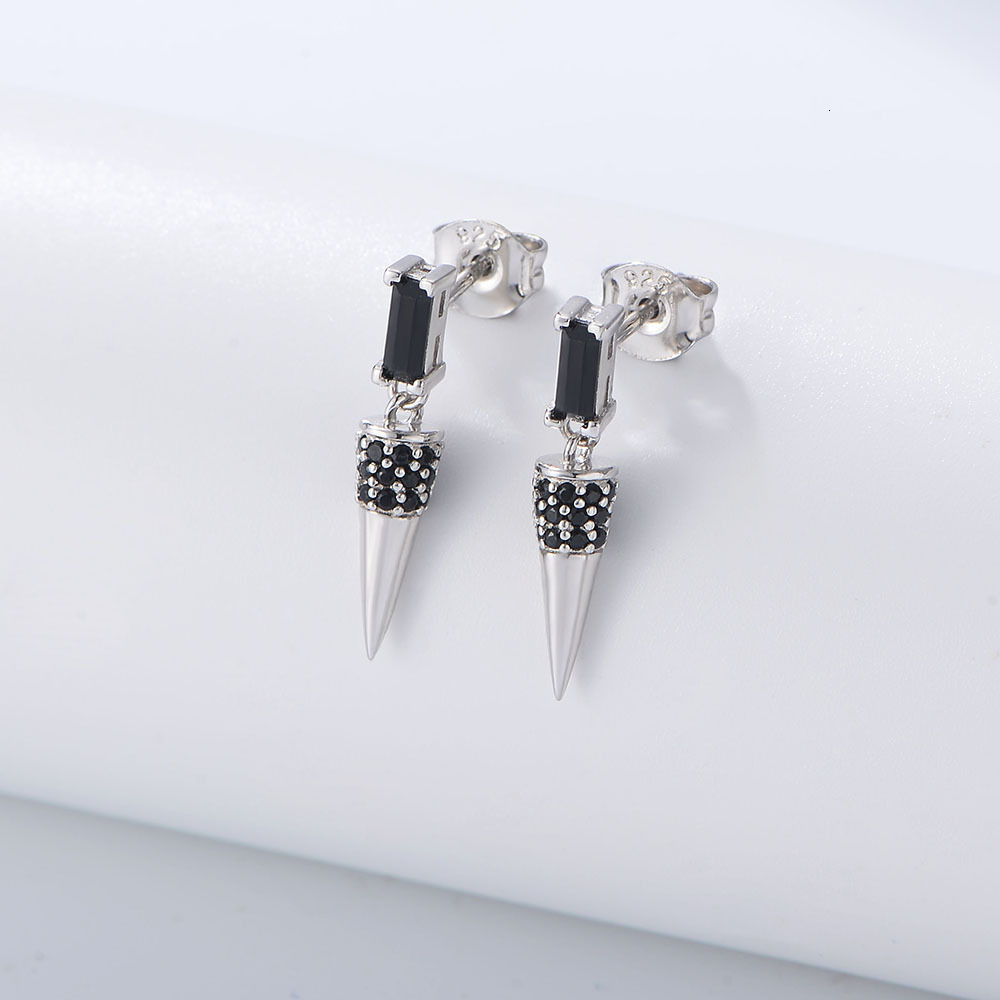 s925 sterling silver with black zirconium, cone-shaped, ins retro punk personality hip-hop earrings