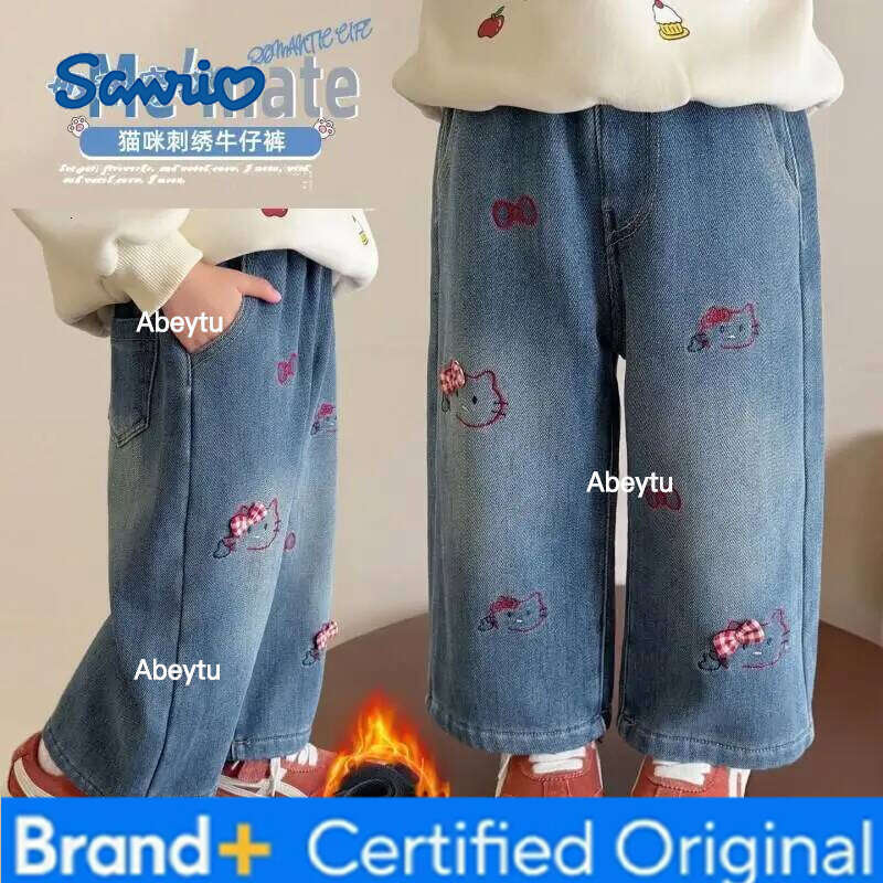 Sanrio Hello Kitty Girls Straight Leg Jeans Long Pants Casual Autumn Winter Kids Trousers Toddler Loose Fit Stylish New 2026 H260206