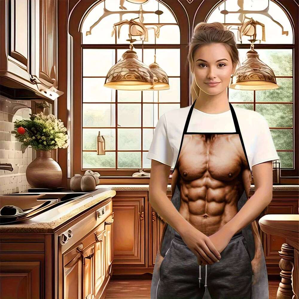 Sexy Male Abs Waterproof Polyester Kitchen BBQ Apron for Men Gift S260205