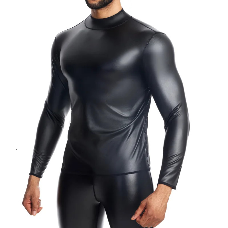 2026 Mens Slim Fit Long Sleeve Casual Leather Shirt 260205