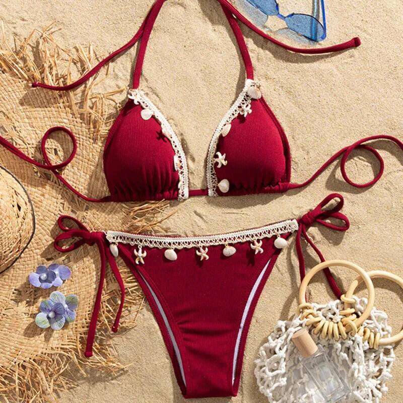 Wine Red Sexy Bikinis Female Swimsuits Women's Swimwear Push Up Swim Wear Bathing Suits Brazilian Bikini Set Beach Pool Bather Z260206