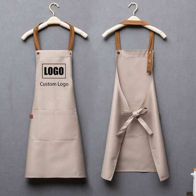 Customized Embroidery Print Logo Signature Waterproof Kitchen Home Chef Baking Clothes With Pockets Adult Bib Waist Bag Aprons S260205